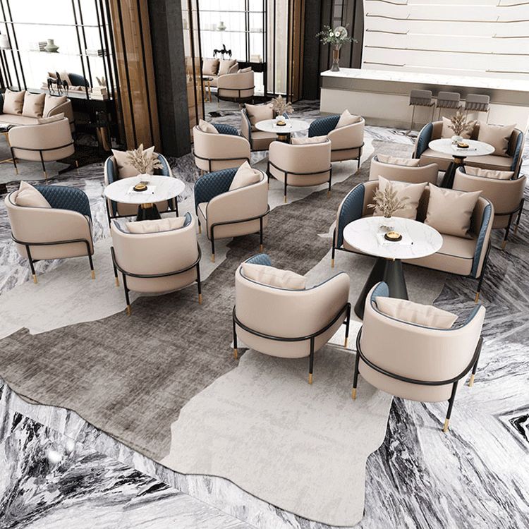 Contemporary Round Dining Table White Stone Table with Metal Base