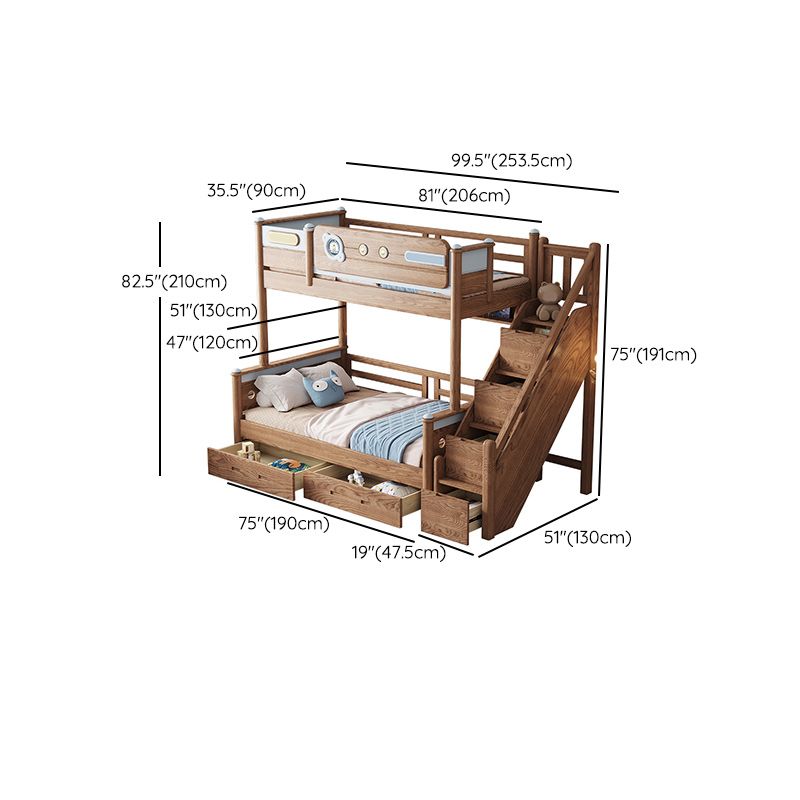 Brown Scandinavian Bunk Bed Solid Wood Standard Bunk Bed with Guardrail