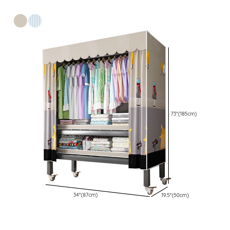 Foldable Freestanding Wardrobe Metal Frame Wardrobe with Casters