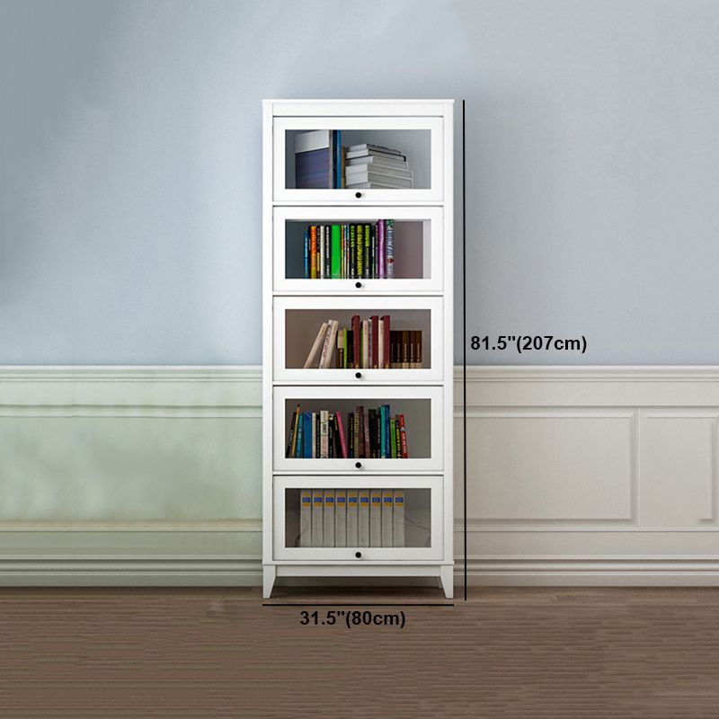 White Manufactured Wood Standard Bookcase Modern Bookshelf with Glass Doors