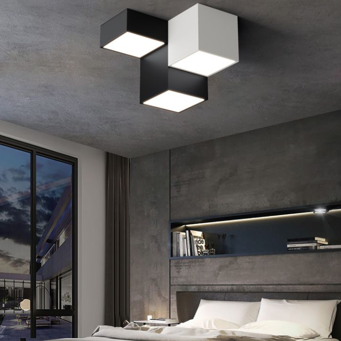 Zwart-witte LED-plafondlamp in moderne, minimalistische stijl Aluminium geometrische inbouw met acrylkap
