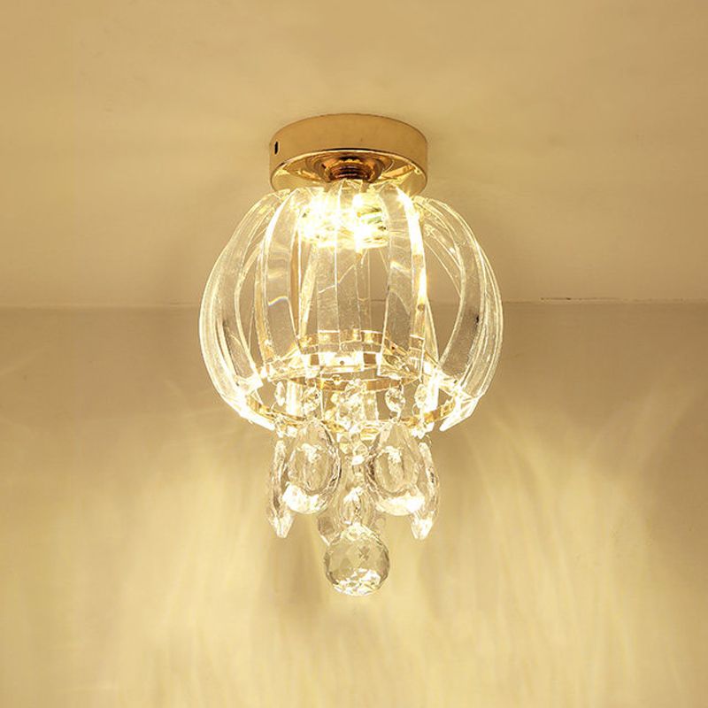 Lampe encastrée en cristal transparent en forme de larme, couloir LED minimal, près du plafond, avec abat-jour globe