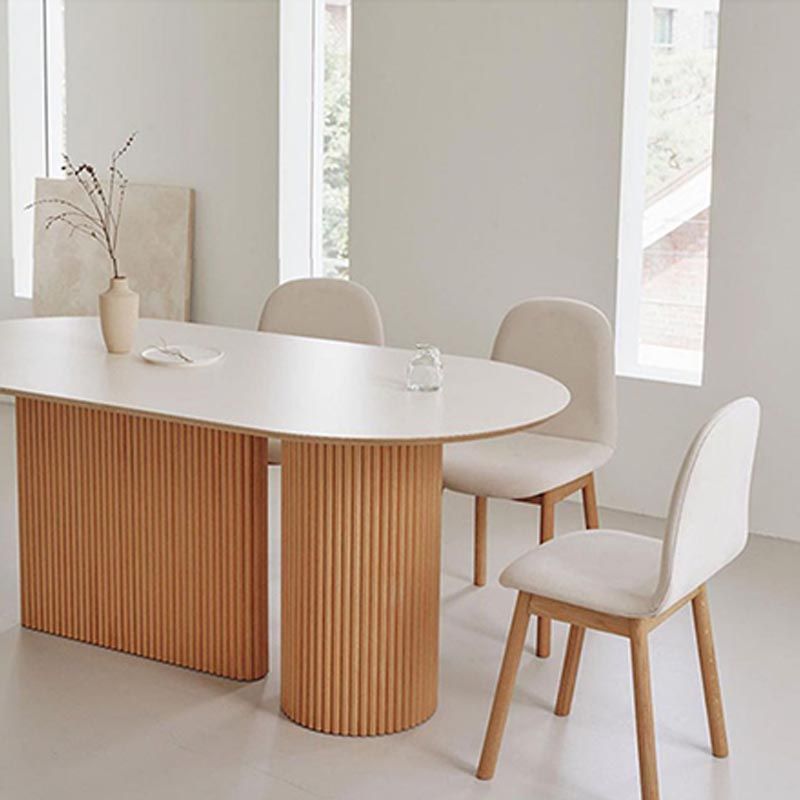 Oval Solid Wood Dining Table Modern White-natural Furniture with Double Pedestal for Home