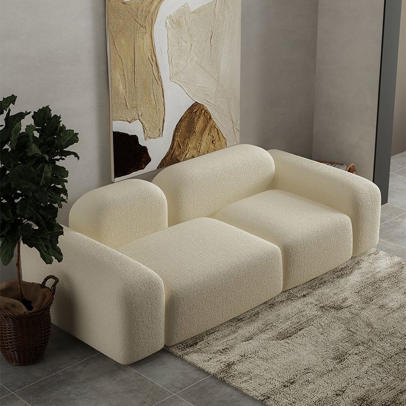 Contemporary Style Stationary Sofa Wool Rolled Arm Sofa in White