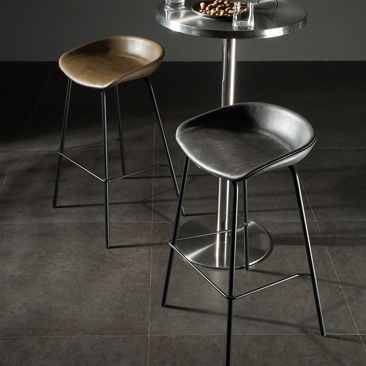 Modern Style Counter Stool Faux Leather Backless Barstool with Footrest