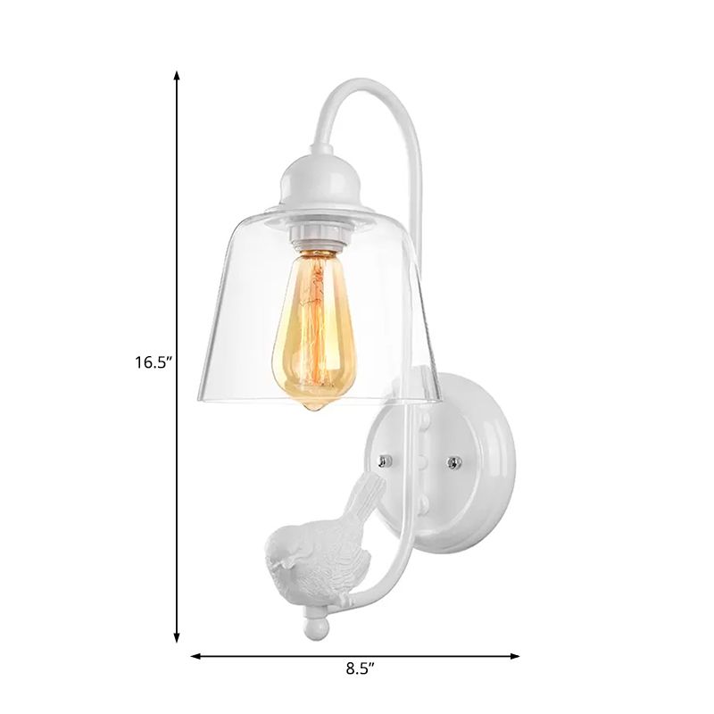 Cone Wall Lamp Modernist Clear Glass 1 Light White/Black Flush Mount Wall Sconce with White Bird