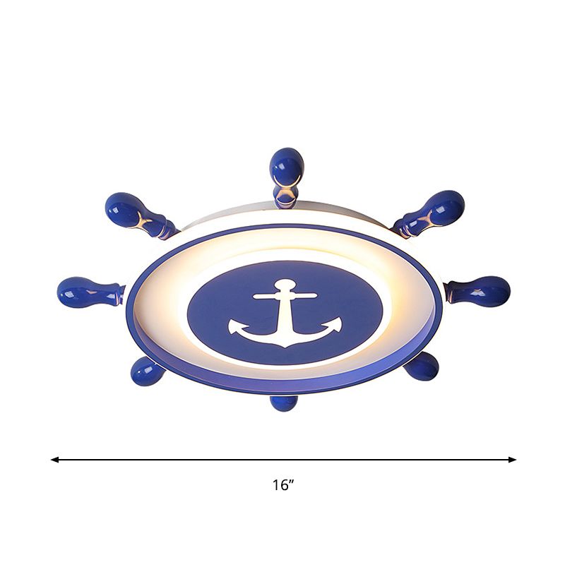 Circle Ceiling Mounted Light Nordic Acrylic LED Bedroom Flush Lamp Fixture with Rudder Design in Blue