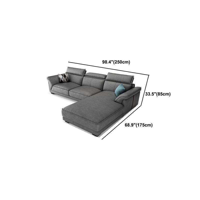 Gray Faux Leather Sofa & Chaise Modern Biscuit Back Sofa - 33.46" H