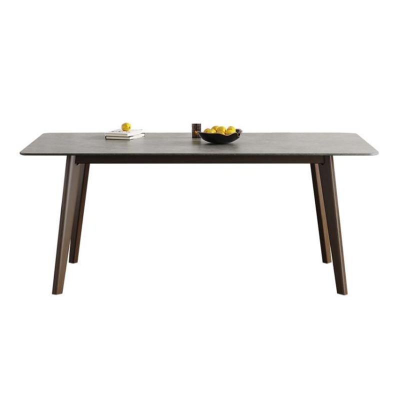 Mesa de comedor rectangular contemporánea de madera maciza mesa de piedra sinterizada con 4 patas