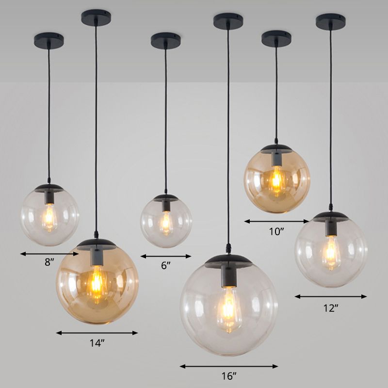 1-Head Restaurant Hanging Lamp Minimalist Ceiling Pendant with Sphere Glass Shade