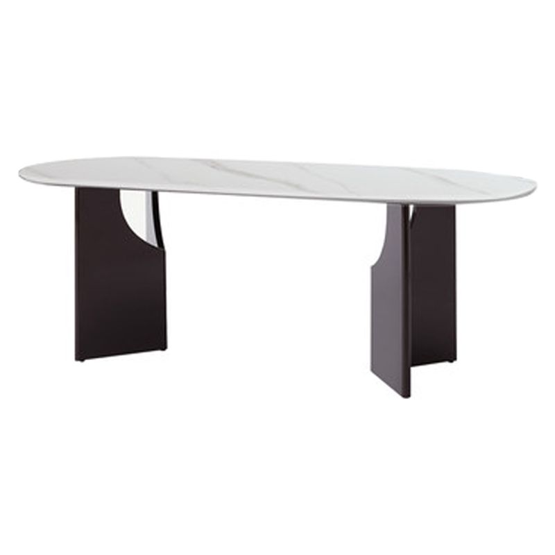 Moderne binnenhouttafel voor restaurant ovale eettafel met dubbele voetstukbasis