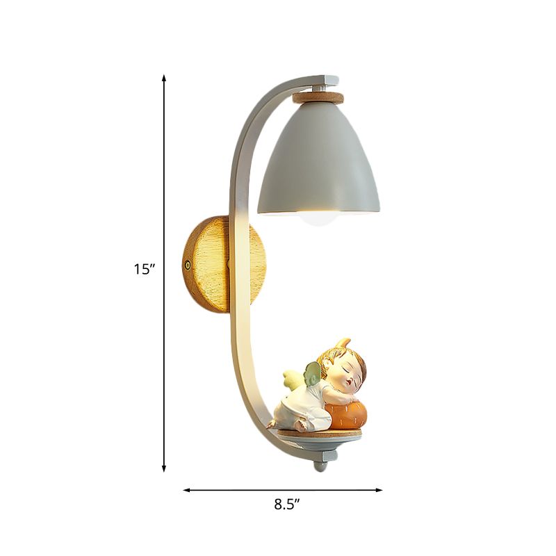 Sleeping Boy/Girl Wall Lighting Idea Nordic Resin 1 Bulb Bedside Wall Mounted Lamp with Bell Shade in White