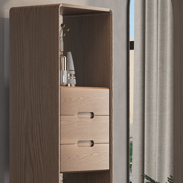 74" Tall Solid Wood Storage Cabinet Brown Drawers Included Chest with Shelves