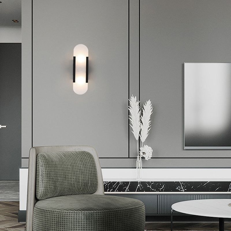 2 Lights Oval Wall Mounted Lamps Modern Style Stone Wall Sconces
