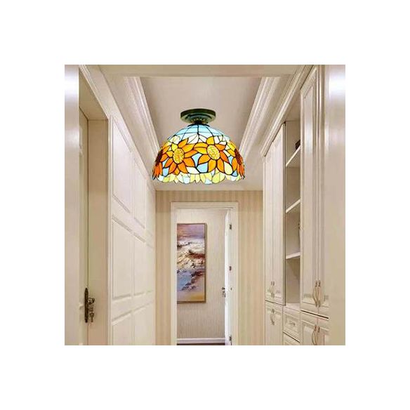 Dome in vetro colorato Luce a filo con girasole/rosa/perla/uva/papà tiffany rustico 1 lampada a filo a filo in ottone antico