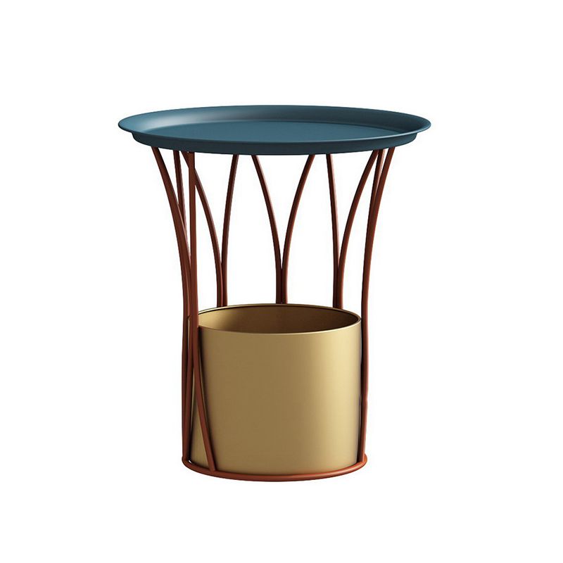 Iron Pedestal Side Table Round Tray Top Side End Table with Storage