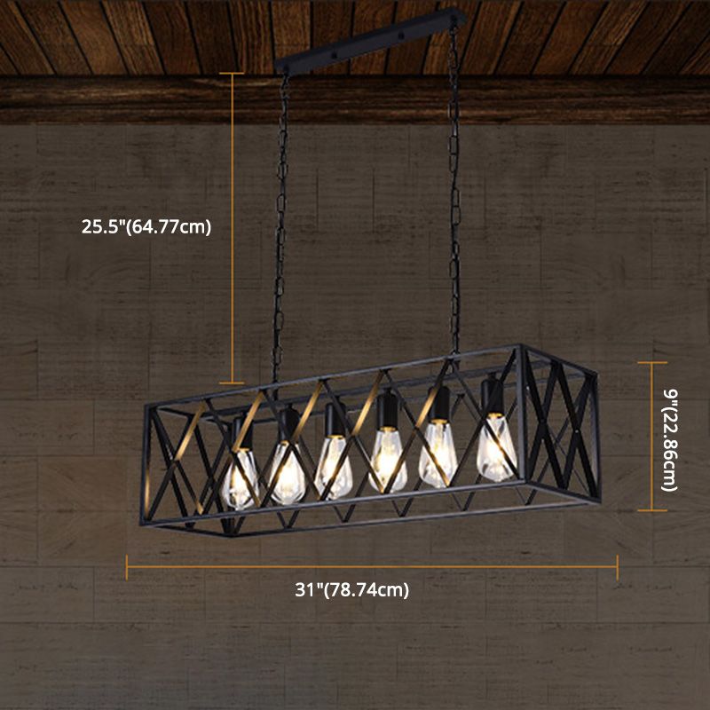 Rectangle Island Lighting Metal Retro Industrial Style Pendant Lighting Fixtures for Restaurant