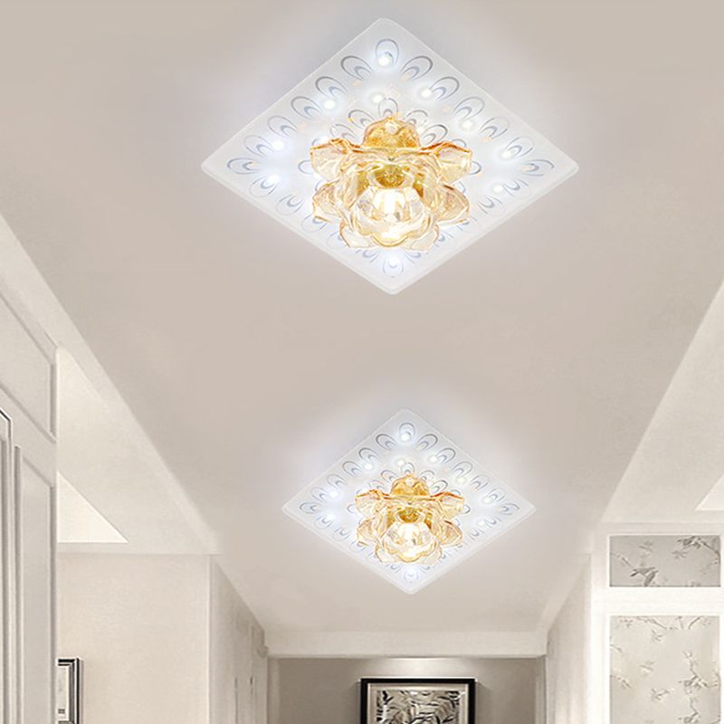 Lotus Blossom LED Ceiling Flush Modernist White Crystal Flush Mounted Lamp in Warm/White Light