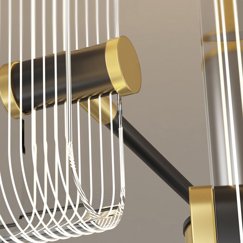 Colgante de techo de lámpara de araña moderno con sombra acrílica para comedor en negro y dorado