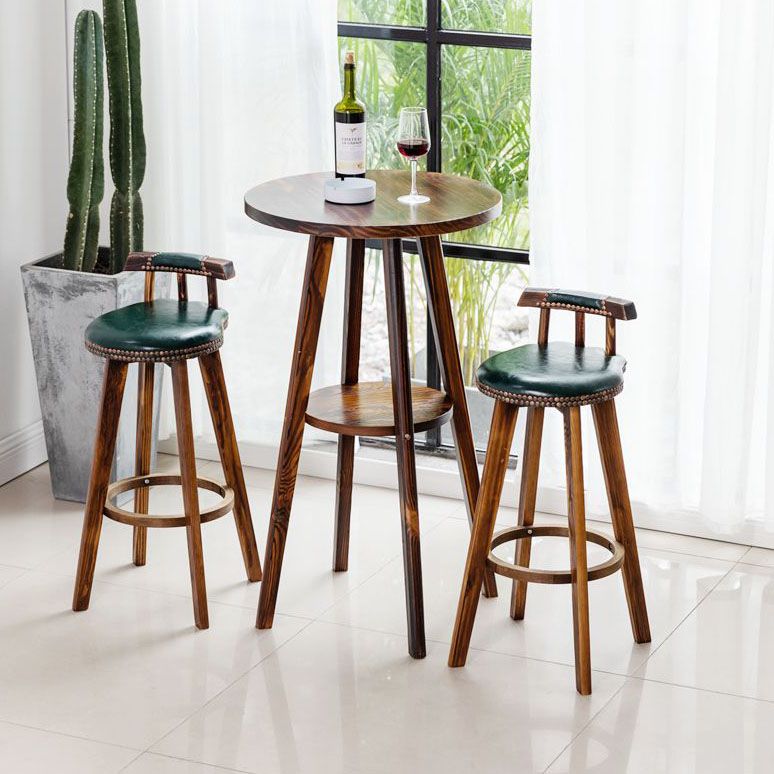 Tradition Backrest Armless Counter Stool Wood Household Bar Stool with Leather Cushion