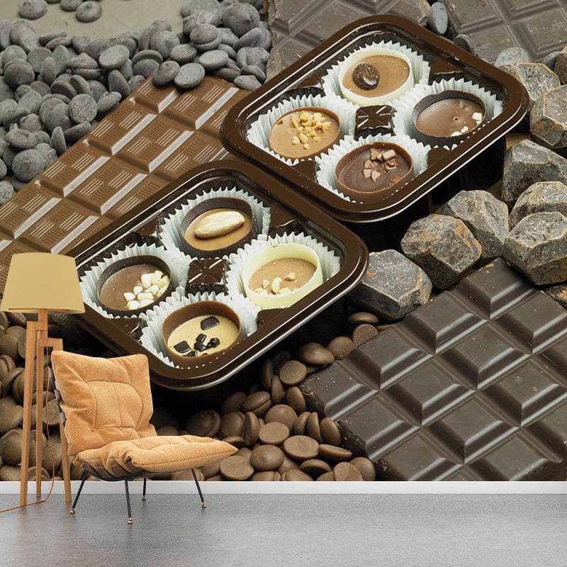 Light Color Chocolate Mural Stain Resistant Contemporary Dessert Shop Wall Covering