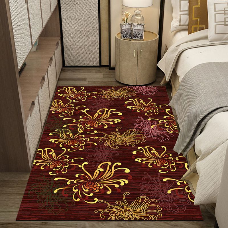 Classic Living Room Rug Multi Colored Plant Pattern Area Rug Polyster Non-Slip Easy Care Carpet