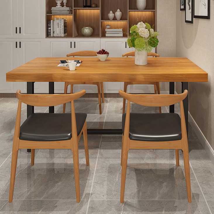 Industrial Rectangle Solid Wood Table Standard Height Dining Table with Trestle Base