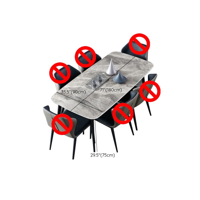 Contemporary Stone Rectangular Dining Table with 4 Steel Foot