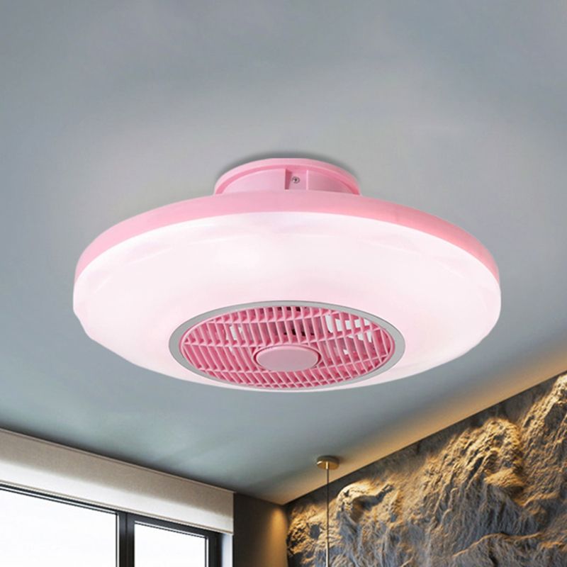 Lámpara moderna del ventilador colgante LED blanco/rosa/azul ovalado lámpara montado con altura con tono acrílico para comedor, 19.5 "de ancho