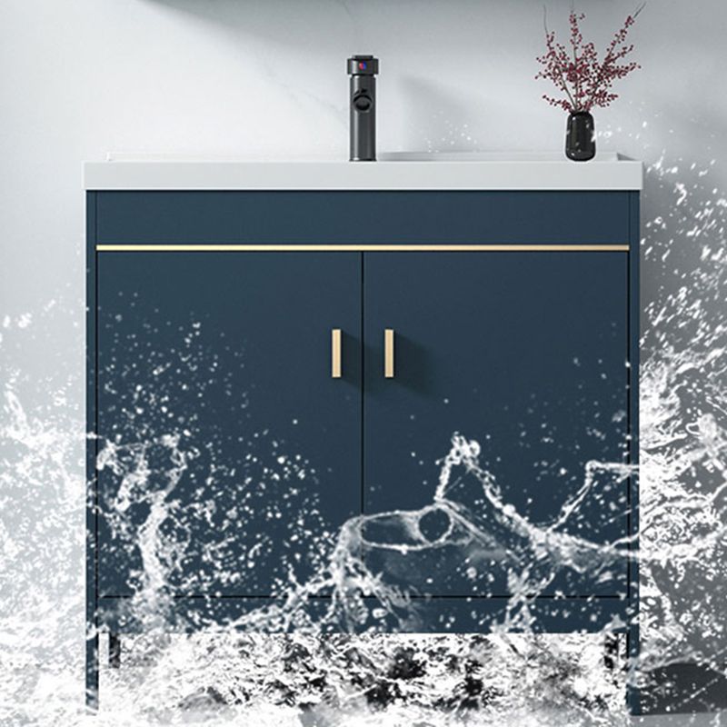 Blue Bath Vanity Hardware Glam Metal Freestanding Bathroom Vanity Set with Mirror