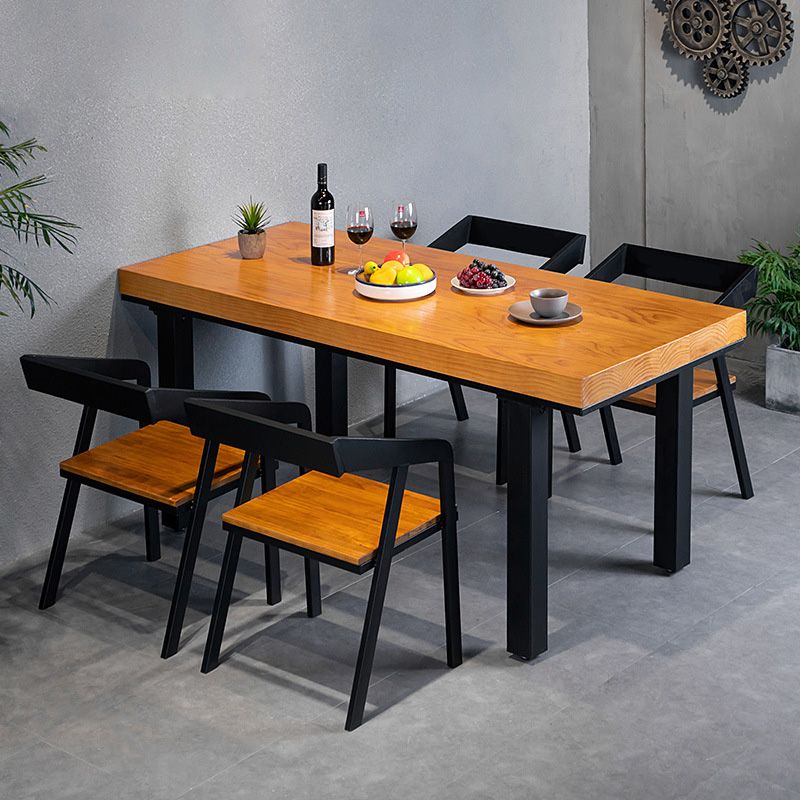 Rectangle Solid Wood Top Dining Table Industrial Iron Legs Dining Table
