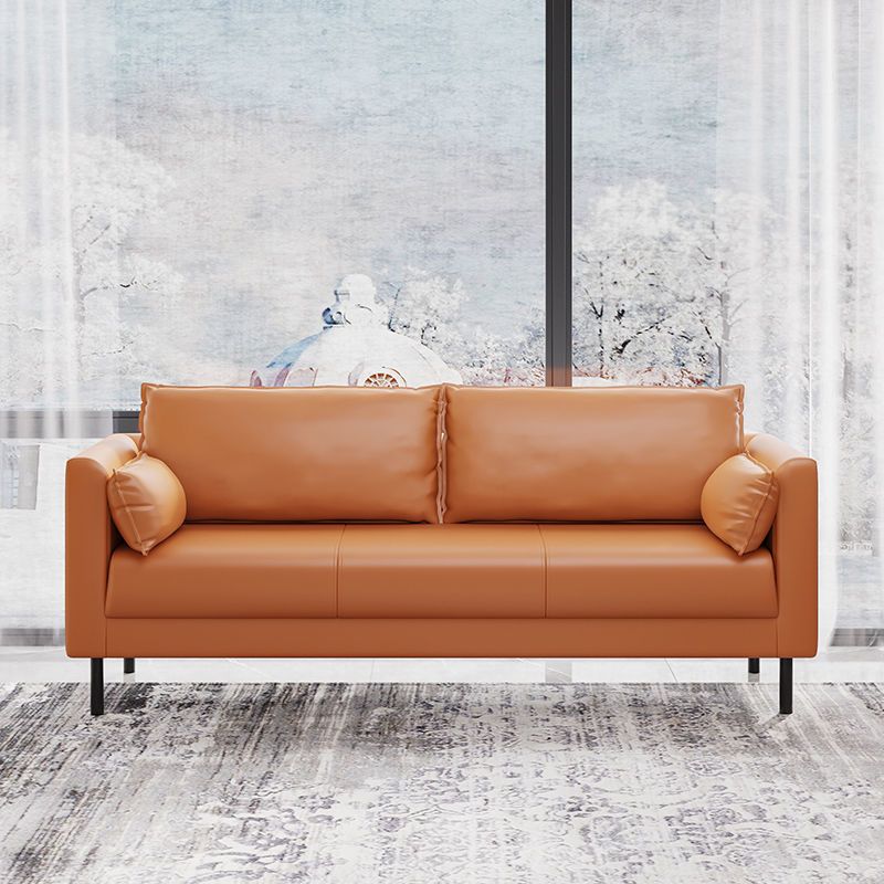 Tuxedo Arm Sofa Stain Resistant Faux Leather Standard Sofa with 4 Pillows