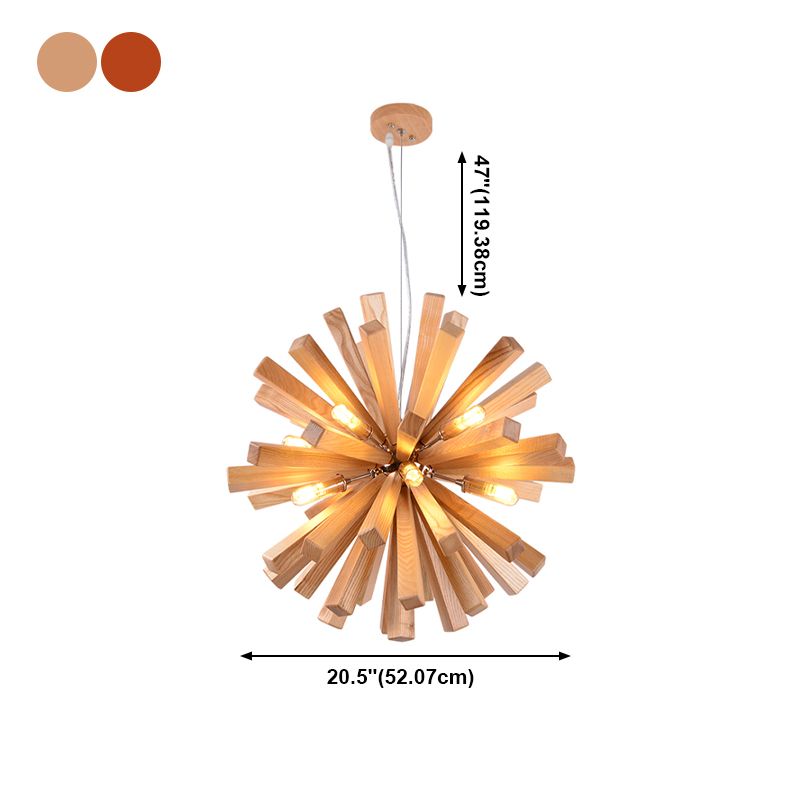 Wood Nordic Style Chandelier 10 Lights Hanging Light for Restaurant