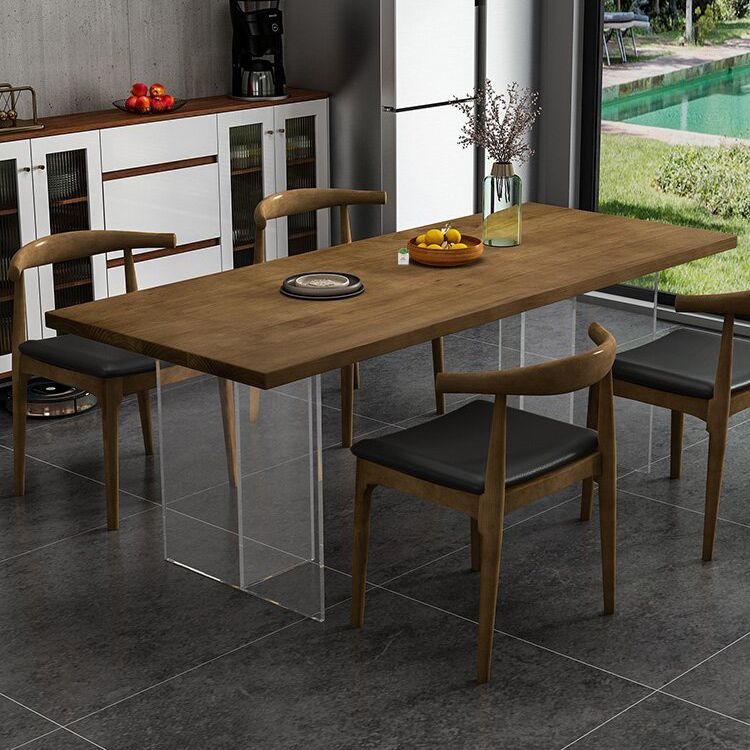 Modern Rectangle Dinette Set 1/4/5 Pieces Brown Pine Wood Dining Table Set