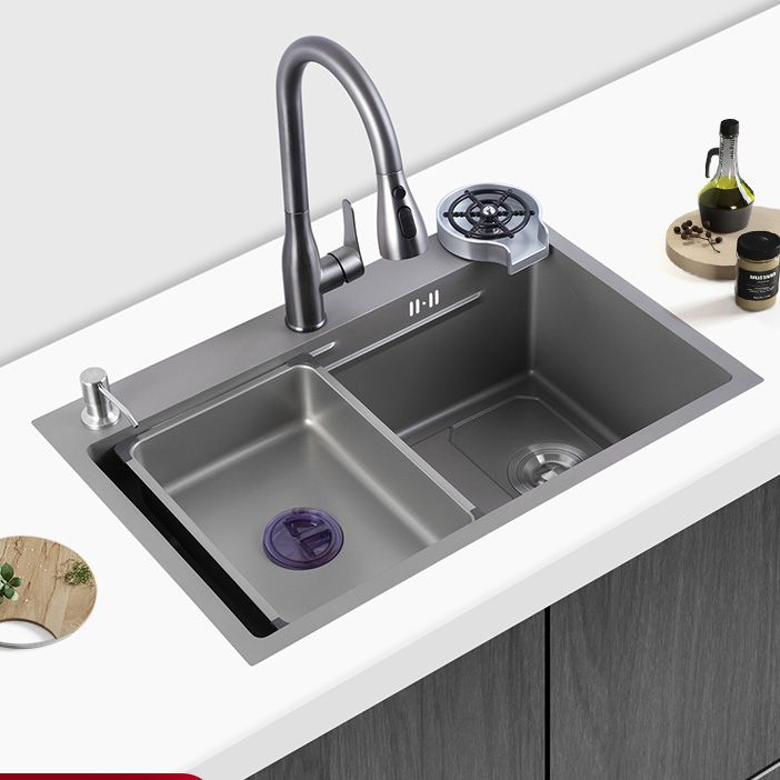 Grey Kitchen Sink Cutting Board Single Bowl Stainless Steel Top-Mount Kitchen Sink