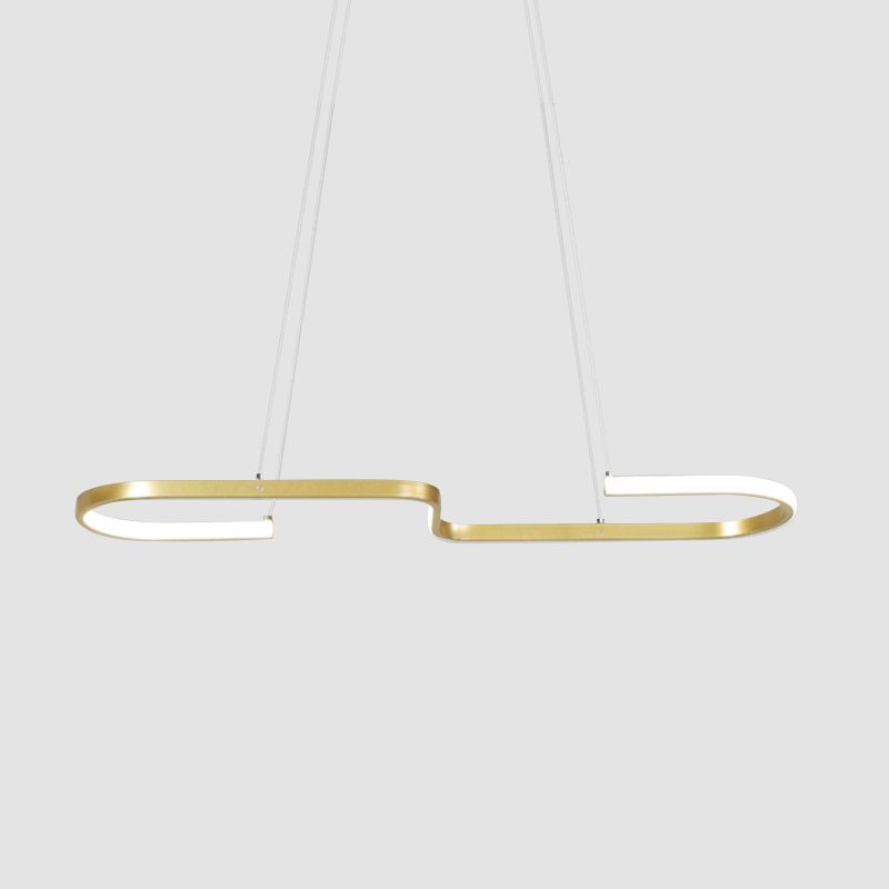 Modernism S-Like Chandelier Lamp Metallic Dining Room LED Island Pendant Light in Black/Gold, Warm/White Light