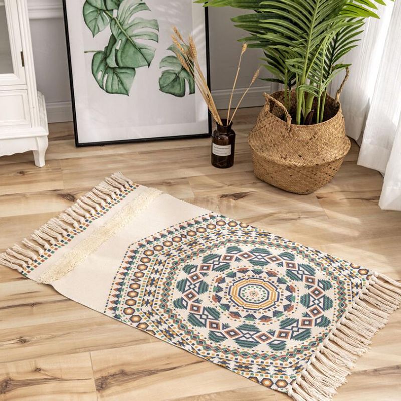 Bohemian Cotton Blend Area Carpet Tribal Print Indoor Rug Fringe Area Rug for Home Decor