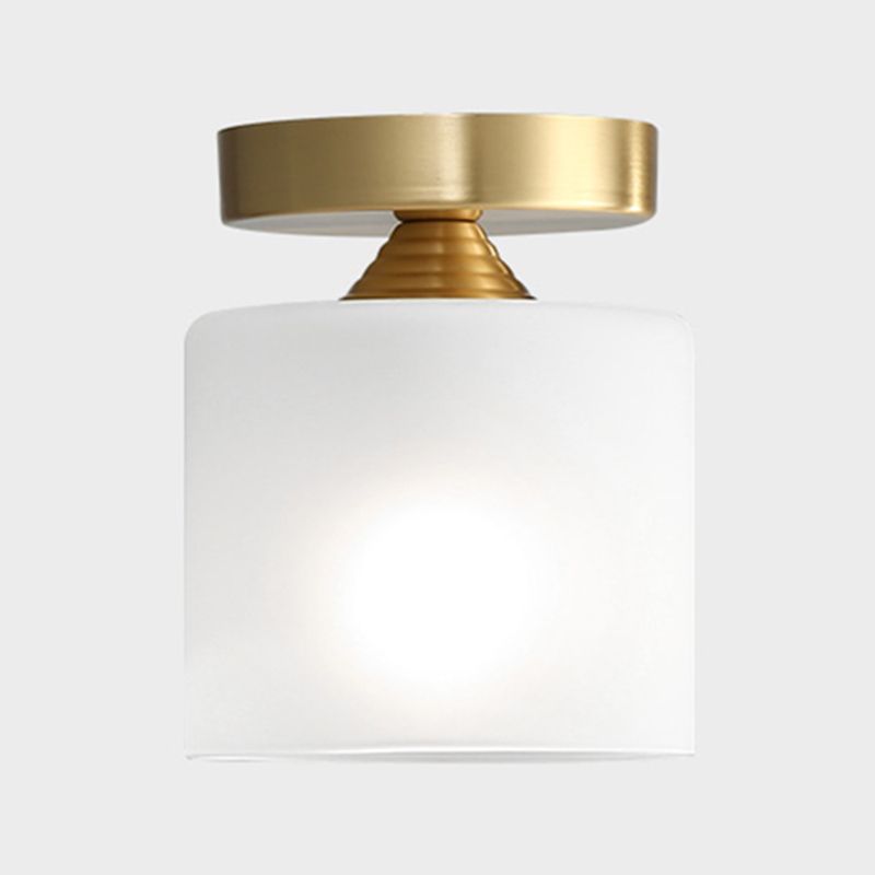 Glass Cylinder Flush Mount Light Modern Style Gold Semi Flush Mount Lighting