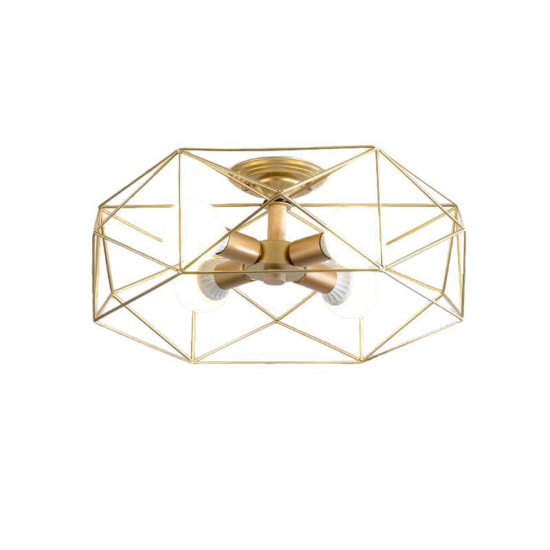Geometric Opal Glass Semi Flush Industrial 3/4/5 Lights Bedroom Light Fixture in Gold