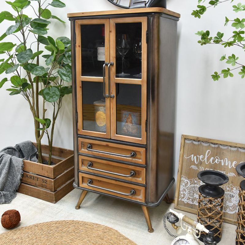 Traditional Solid Wood Display Cabinet in Brown for Dining Room