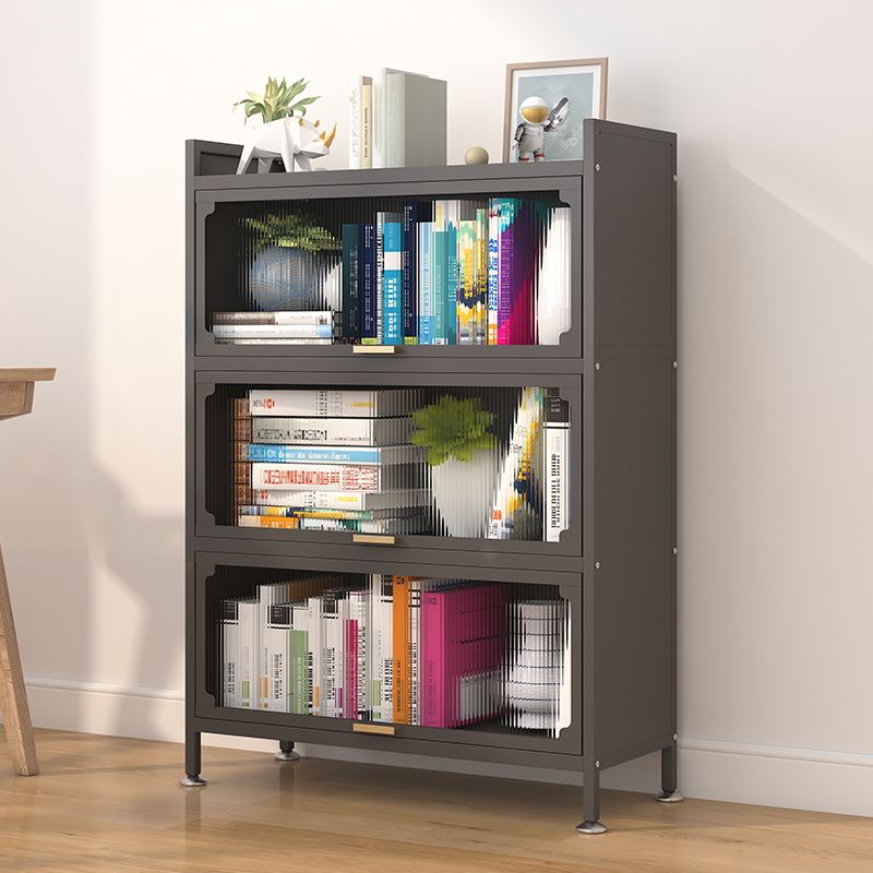 Industrial Style Metal Bookshelf Closed Back Shelf Bookcase with Doors