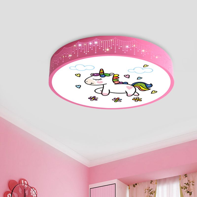 Lámparas LED incrustadas de dibujos animados, lámpara de techo con patrón de Unicornio rosa / azul, con pantalla de acrílico