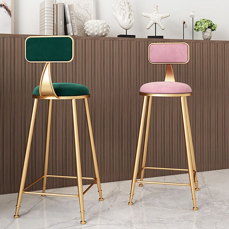Glam Round Upholstered Counter Stool Low Back Stool with Gold Frame