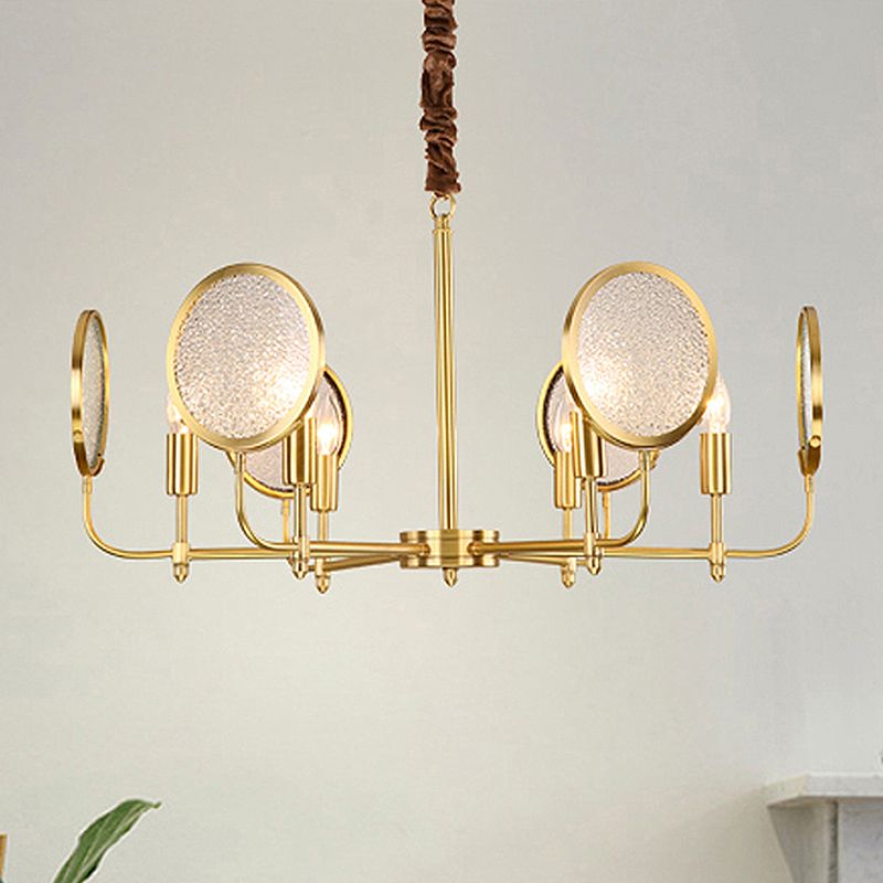 Seeded Glass Gold Chandelier Candle 6/8 Lights Colonialism Down Lighting Pendant for Living Room