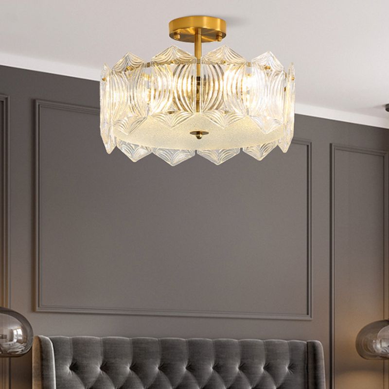 Modern Semi Flush Mount Light Glass Light Fixture in Brass for Living Room