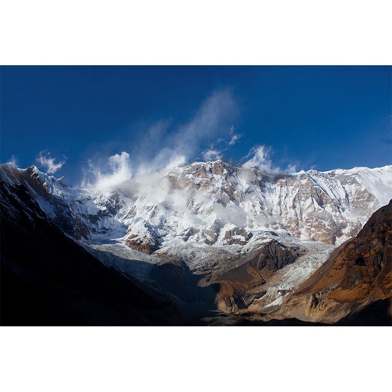 Non-Woven Stain Resistant Mural Modern Winter Rock Mountain Wall Art in Blue-White-Brown