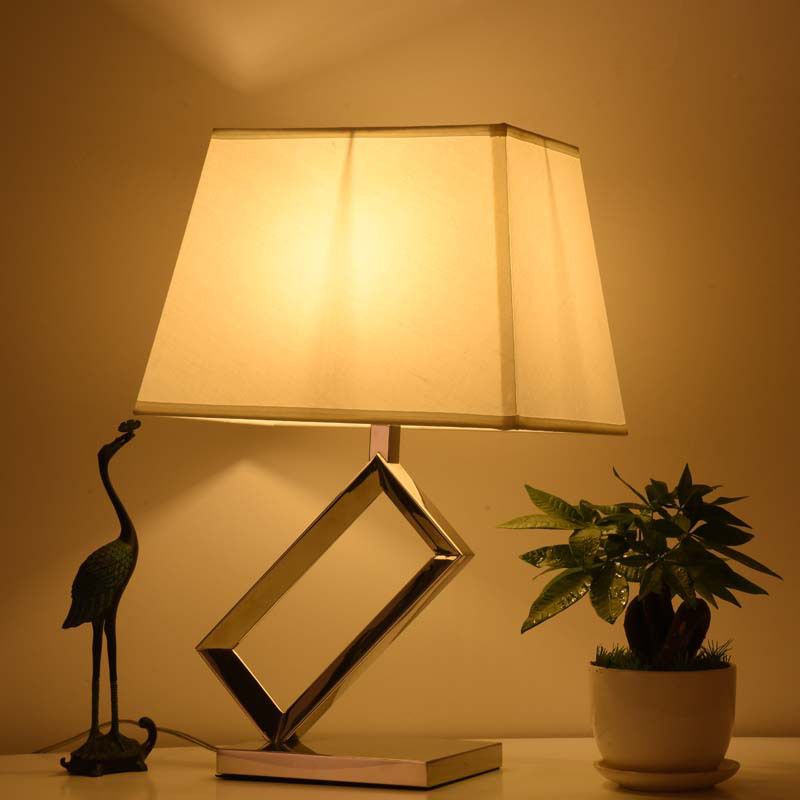 1 Bulb Bedside Nightstand Lighting Modern Fabric White Table Light with Pagoda Shade and Steel Frame Base