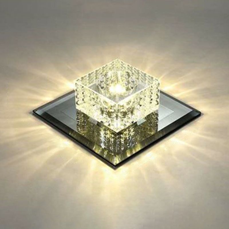 Crystal Square LED Flush Mount Light Simplicity Flush Mount Ceiling Light in Black for Foyer