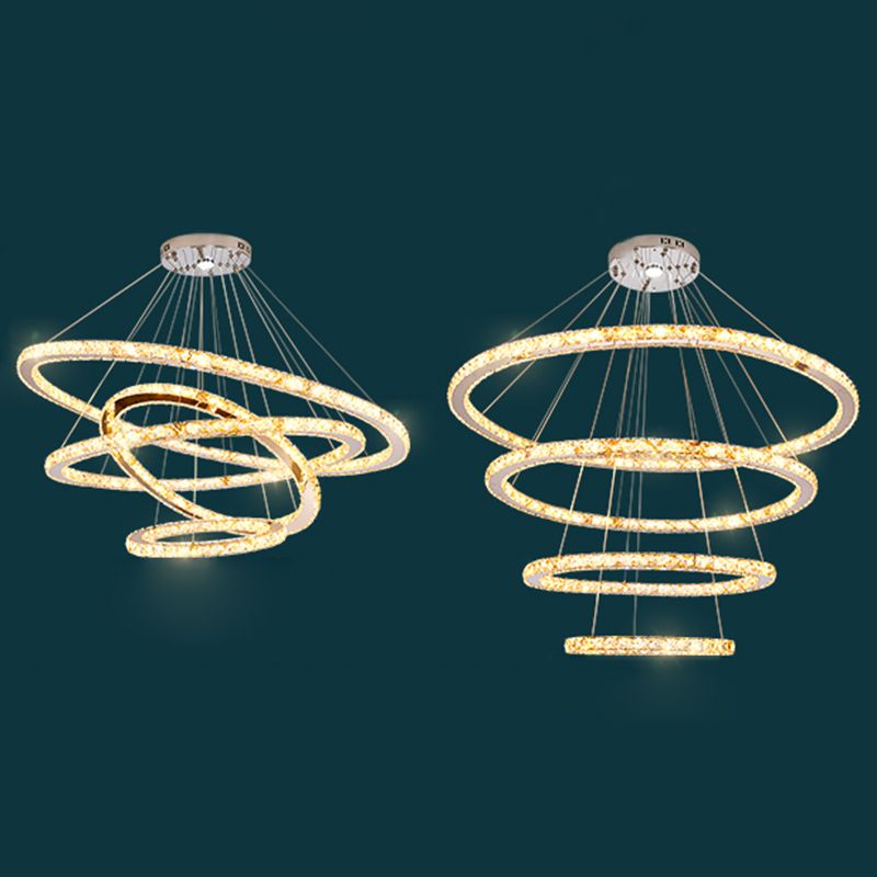 Contemporary Tiered LED Hanging Ceiling Lights Gold Crystal Pendant Chandelier for Living Room