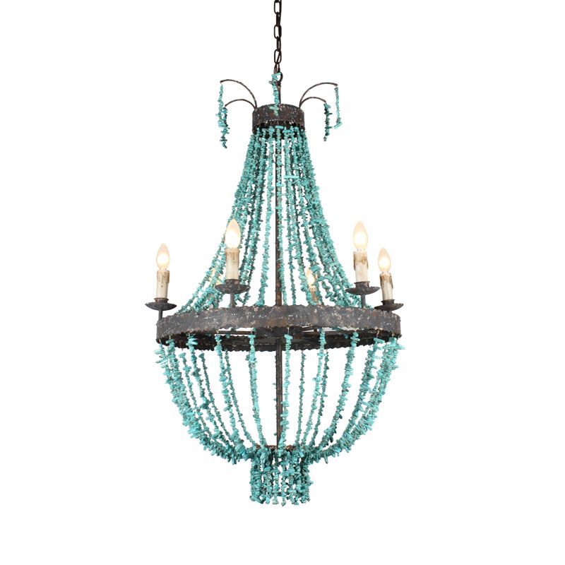 Lampadario a sospensione di pietra lineare tradizionale a 6 teste a soffitto blu luce a sospensione per soggiorno